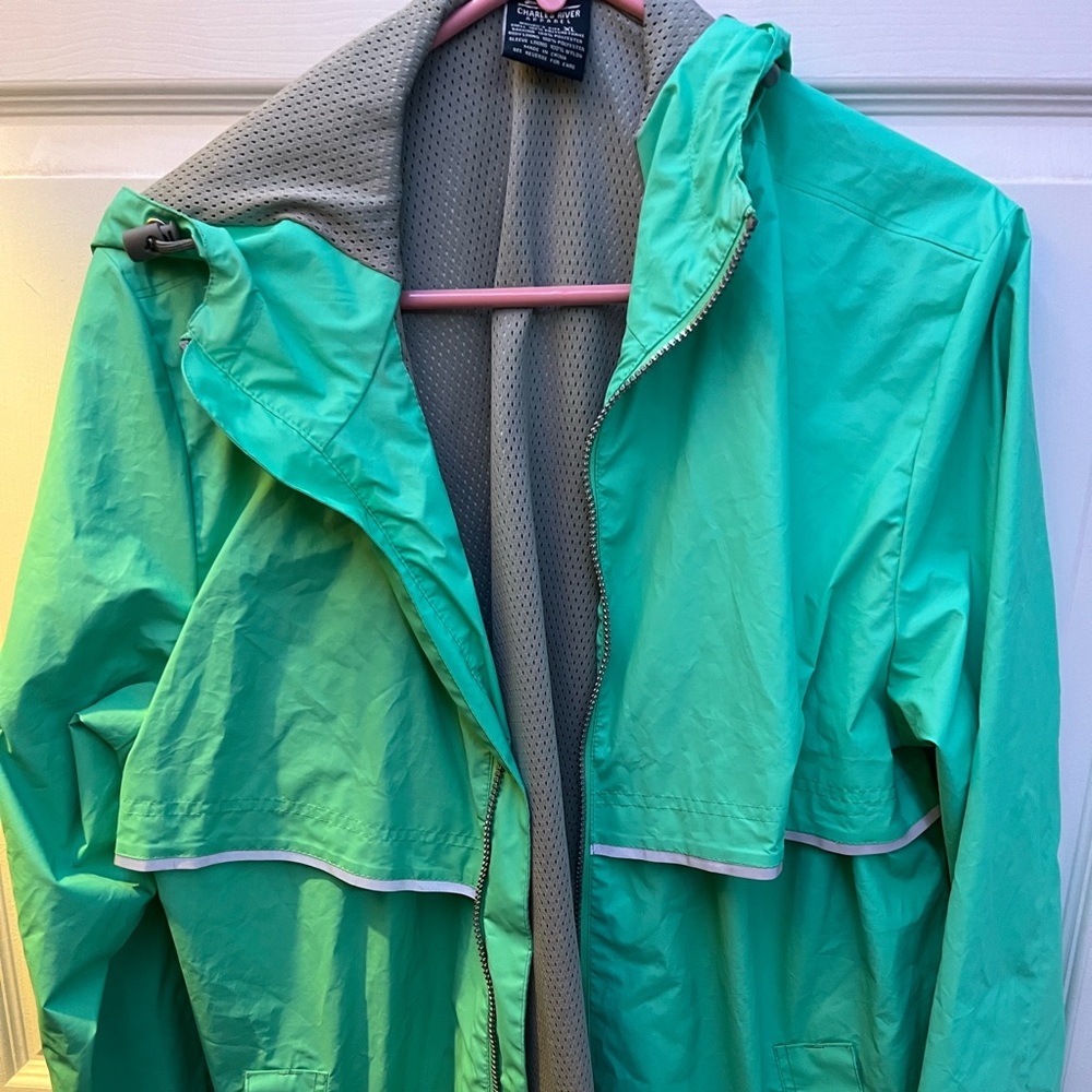 Super pretty teal colored raincoat